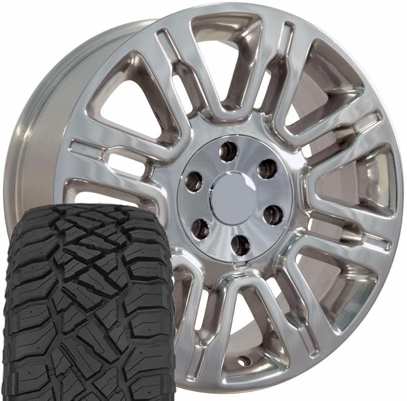 OE Wheels FR98 20-inch polished rims, TerraMax RT 275/55-20 tires fit 