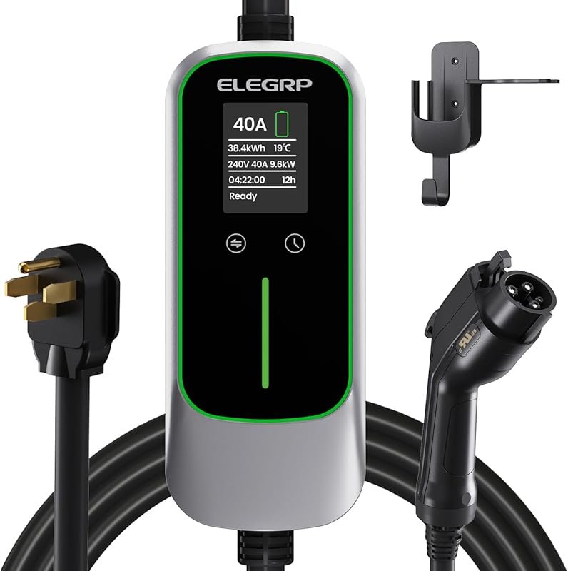 ELEGRP 40A Level 2 EV Charger with 25ft J1772 Cable, NEMA 14-50 Plug, 