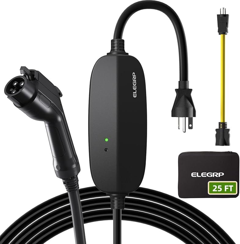 ELEGRP 16 Amp Level 1/2 EV Charger with 25-Foot Cable and NEMA Adapter