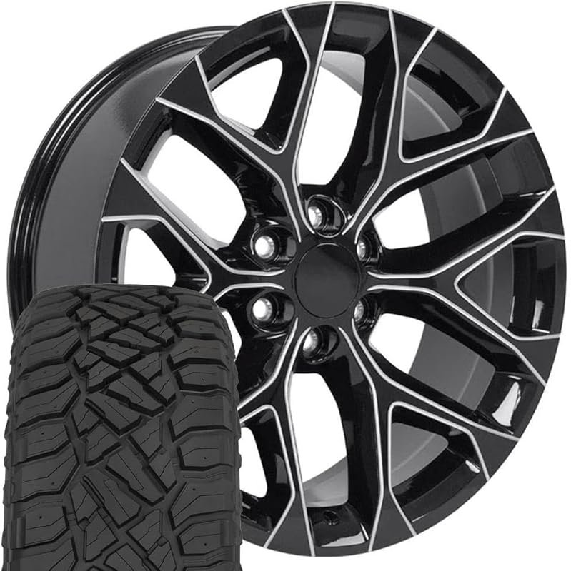 TerraMax RT 285/45-22 tires with 22x9 gloss black rims for Silverado 1