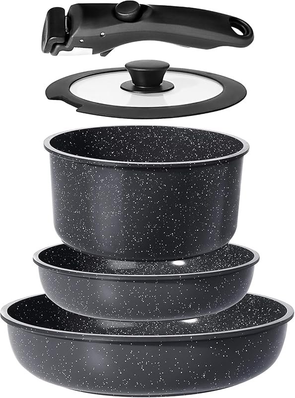 GiPP 5-Piece Ceramic Non-Stick Cookware Set with Removable Handles for