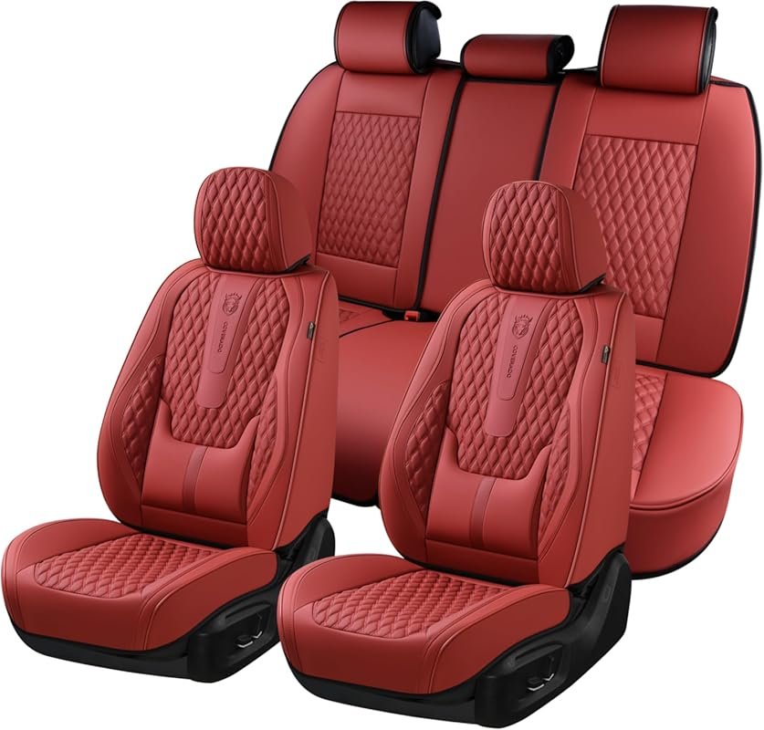 Coverado Car Seat Covers Full Set, Red Seat Covers for Car with Lumbar