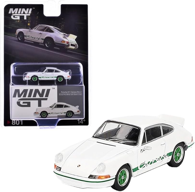 1:64 Scale Porsche 911 Carrera RS 2.7 Grand Prix White with Green Live