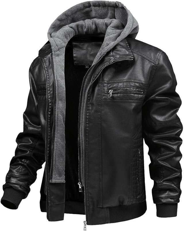 FTIMILD Men's Leather Jacket Motorcycle Jacket Windproof PU Vintage Bo