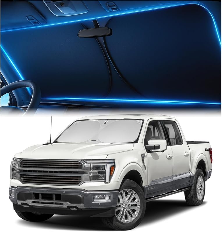 Easy-Fold Windshield Sunshade with Mirror Cut-Out for 2015-2026 Ford F