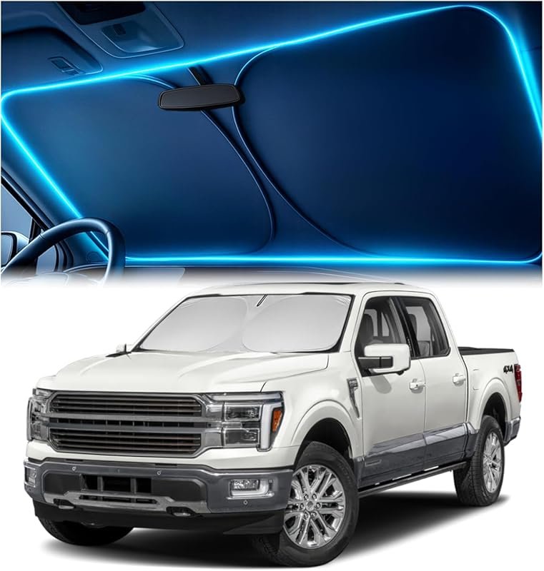Ford F-150 2021-2025 Windshield Sun Shade with Mirror Cut-Out: Blocks