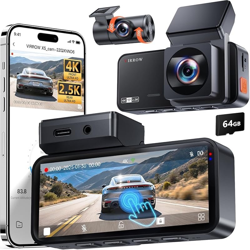 4K and 2.5K Front and Rear Dash Cam with Touch Screen, WiFi App Contro