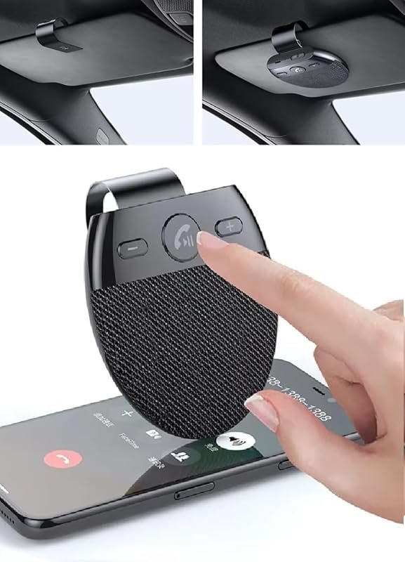 Bluetooth 5.0 Hands-Free Car Speakerphone Kit with Sun Visor Clip and 