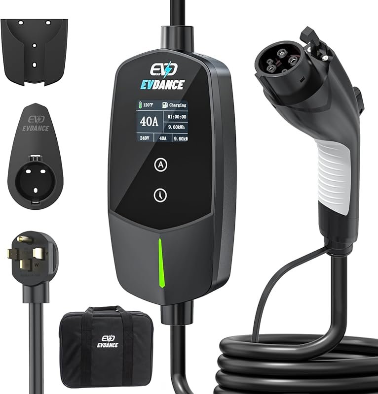 Level 2 EV Charger, 40Amp, 240V, 25ft Cable, Adjustable Current & Time