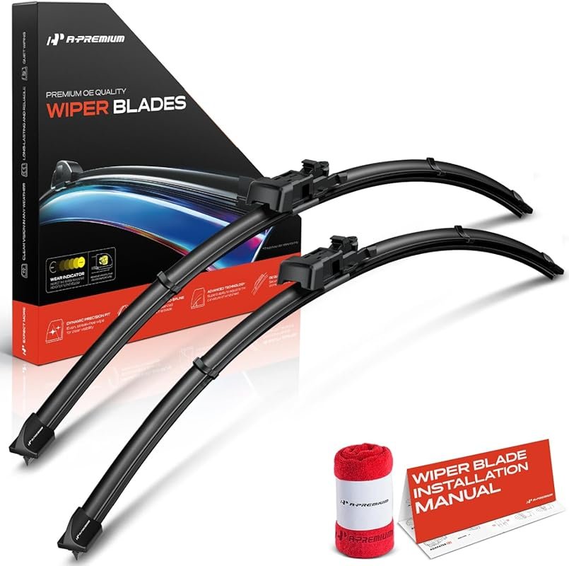 A-Premium Pack of 2 Windshield Wiper Blades with Wear Indicator & Towe