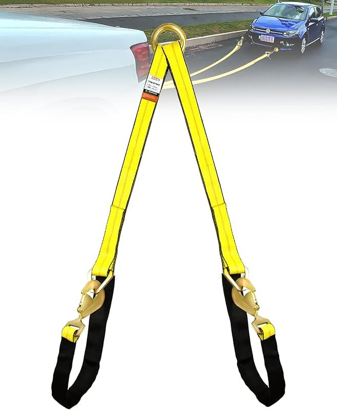 TKK Heavy-Duty V-Bridle Tow Strap with Snap Hooks and 5400 lbs Capacit