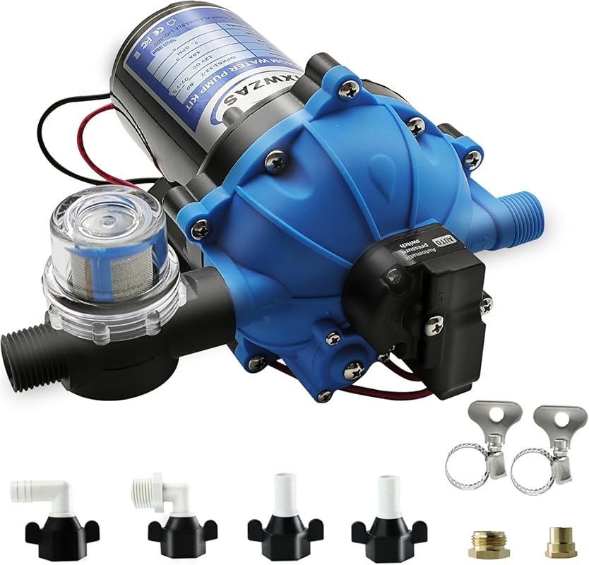 12V DC RV Fresh Water Pump: 7.0GPM 75PSI, Self-Priming Five-Chamber Di