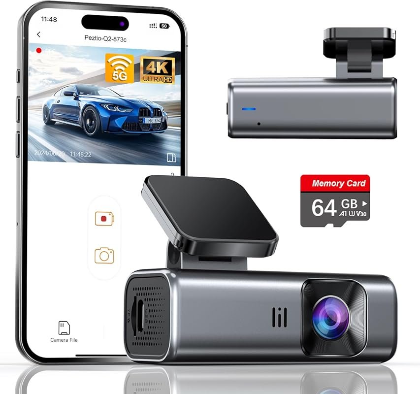 4K Front Dash Cam with 5G WiFi, Super Night Vision, G-Sensor, and 24H