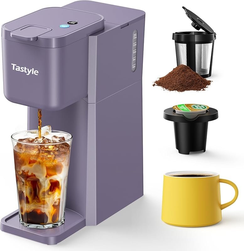 Mini Hot and Iced Coffee Maker for K-Cups and Grounds with 6 to 14oz B