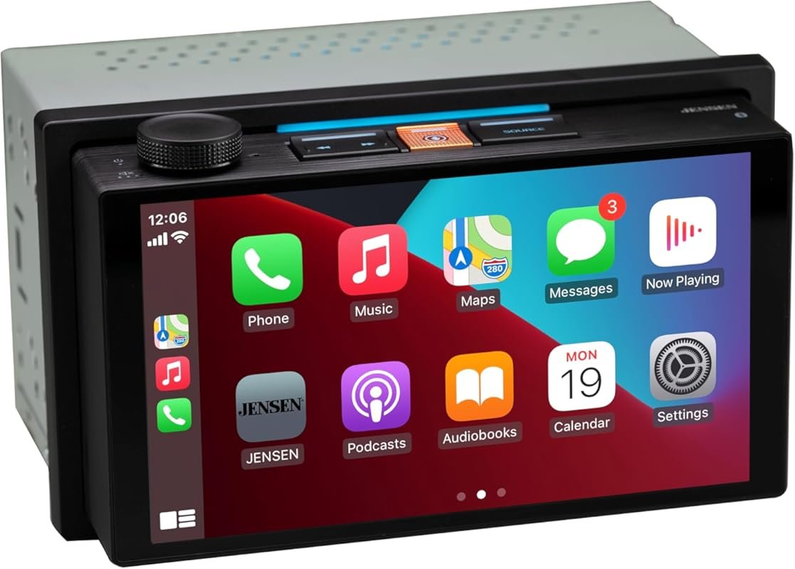 JENSEN J5UP7 7-Inch Double DIN Car Stereo with Wireless CarPlay, Andro