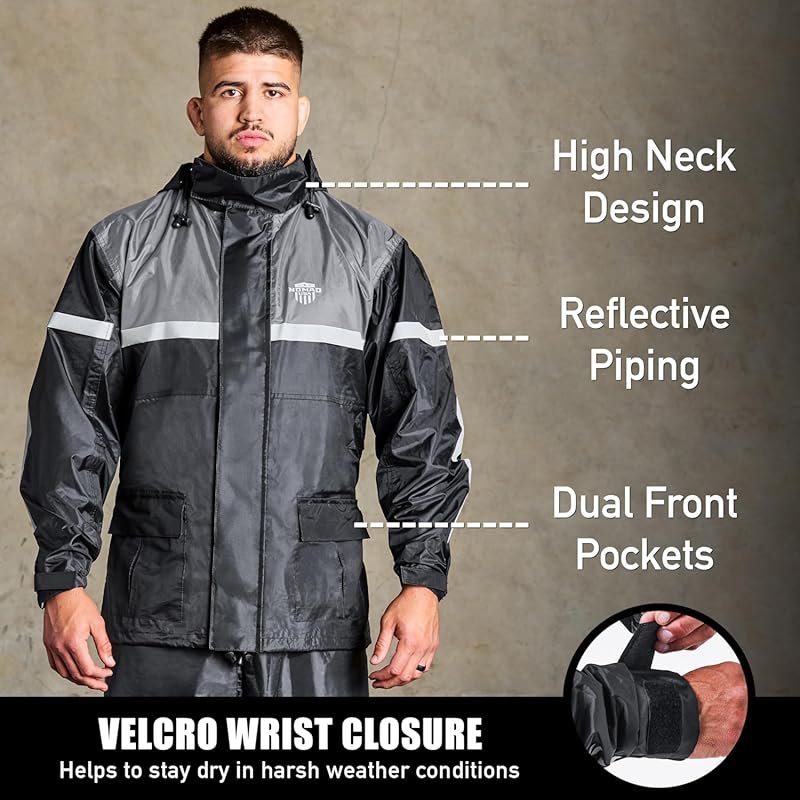 Waterproof Motorcycle Rain Suit, 2-Piece Reflective Gear, Lightweight 
