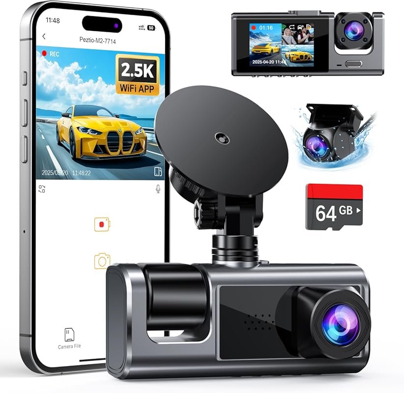 3-channel dash cam with front, rear and interior views for rideshare d