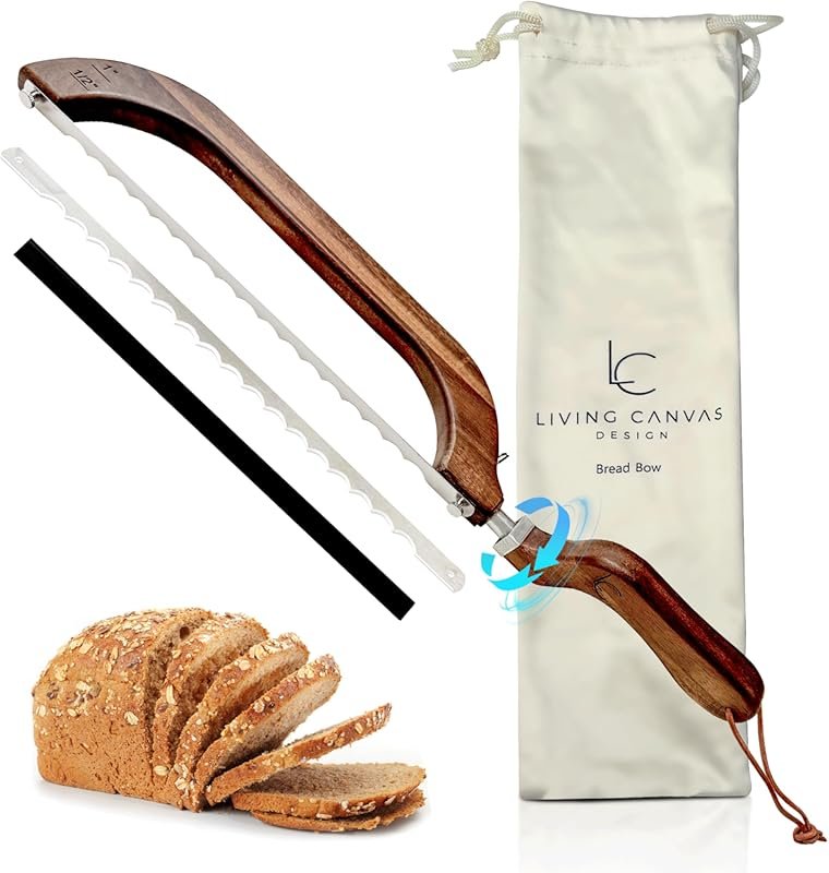 Bread Bow Knife for Homemade Bread, Wooden Sourdough Bread Slicer with