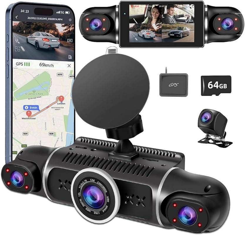 360° 4-Channel Dash Cam Front Rear Inside, FHD 2K+1080P, Night Vision,