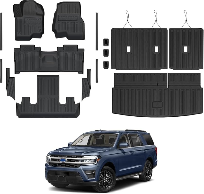 All-Weather Floor Mats with Cargo Liner and Door Sill Guards for Ford 