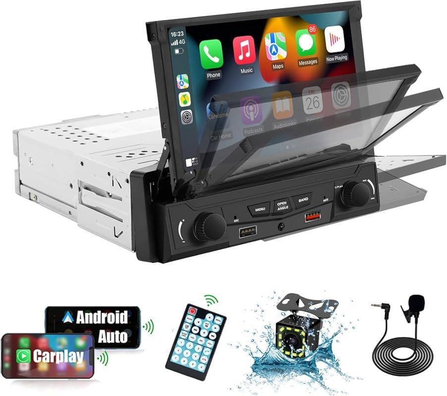 Y-METDRIVING 7-Inch Single DIN Flip-Out Touchscreen Stereo with Wirele