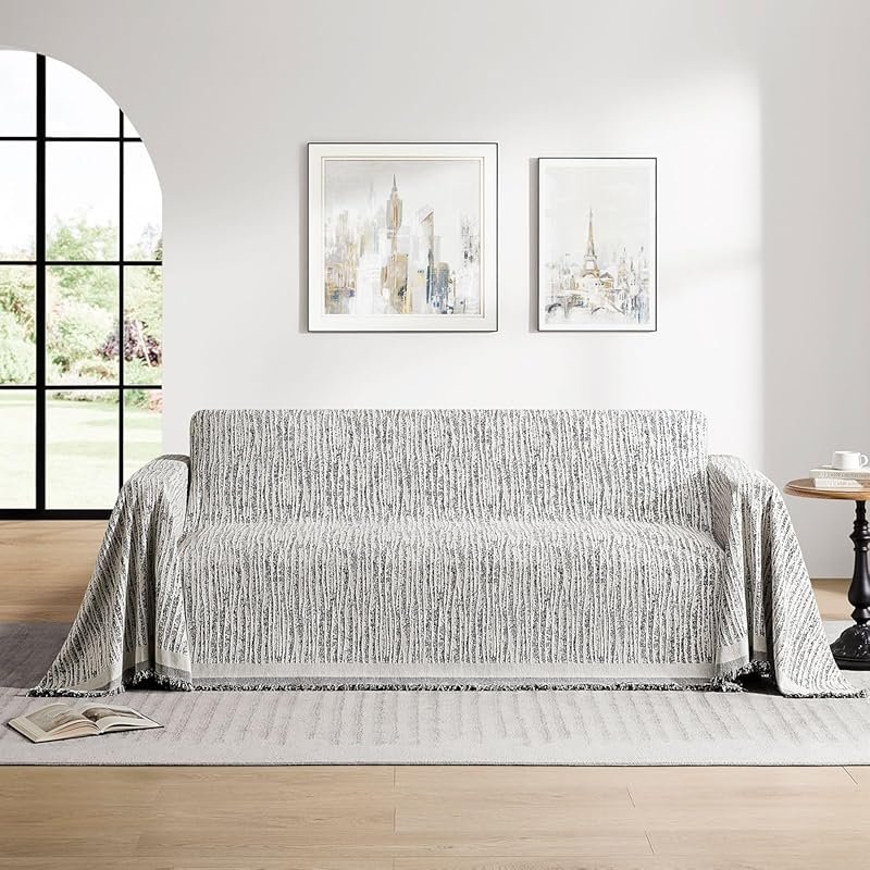 Washable Black Chenille Sectional Dog Couch Cover for L-Shape Sofas wi