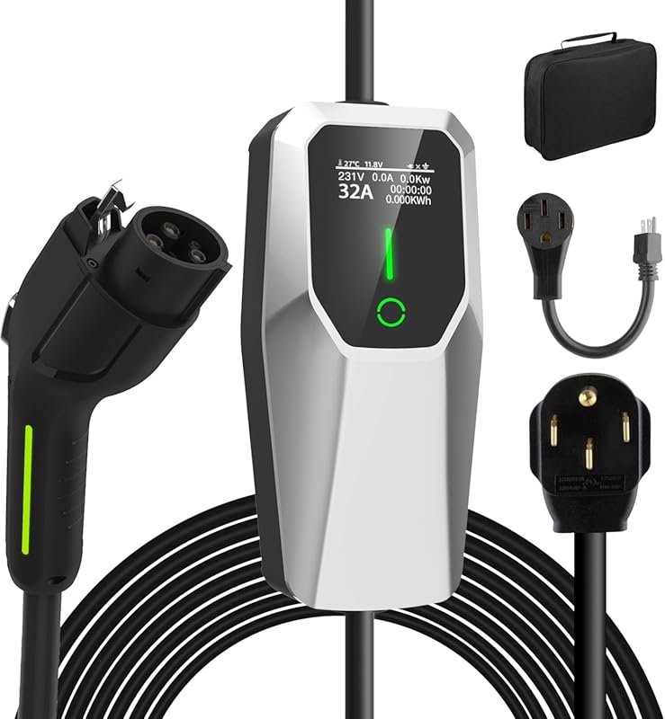 Junsun Level 1&2 EV Charger: 32Amp 110V-240V, 20FT Cable, NEMA 14-50 &