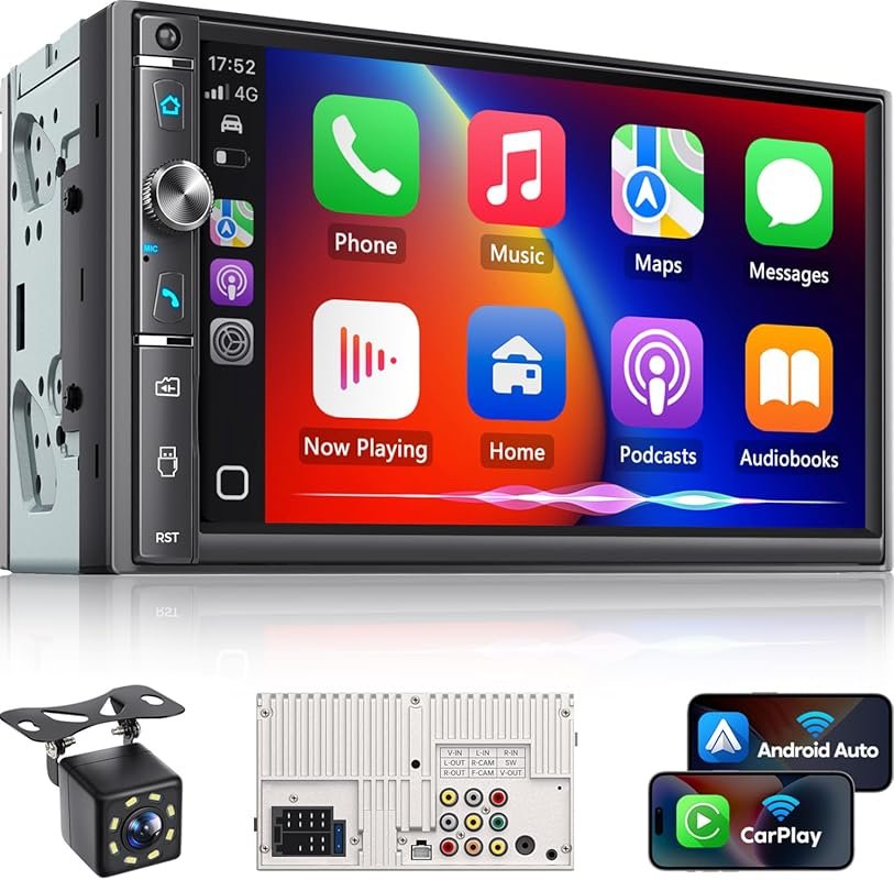 Double DIN 7-inch HD touchscreen car stereo with wireless Apple CarPla