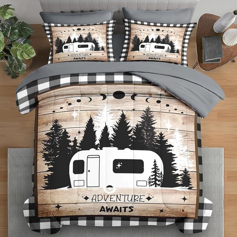 Queen Size Comforter Set for Campers with Sheets, Pillowcases, and Sha