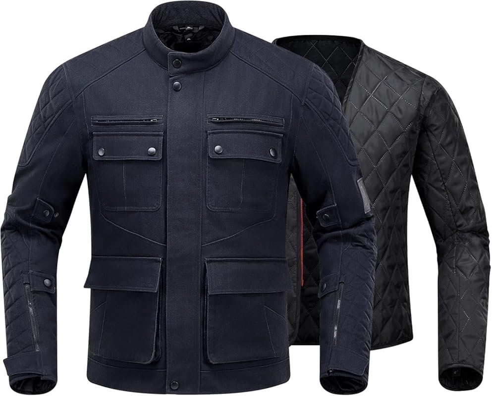 Vintage Winter Windproof Motorcycle Jacket with CE Armor and Removable