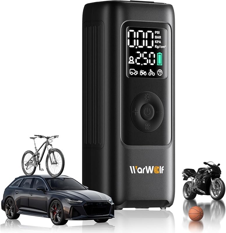 WARWOLF Portable Tire Inflator with Dual Power and Auto Shut-Off for M
