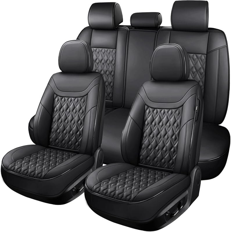 Faux Leather Car Seat Covers Full Set in Black, Waterproof and Non-Sli