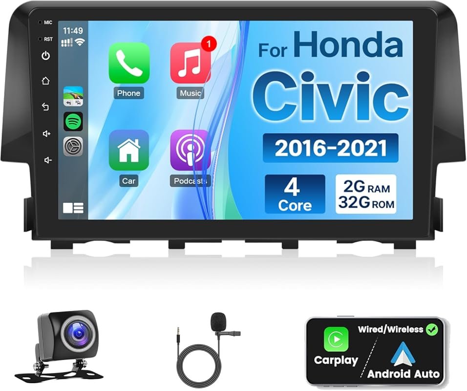 9-inch wireless CarPlay and Android Auto car stereo for 2016–2021 Hond
