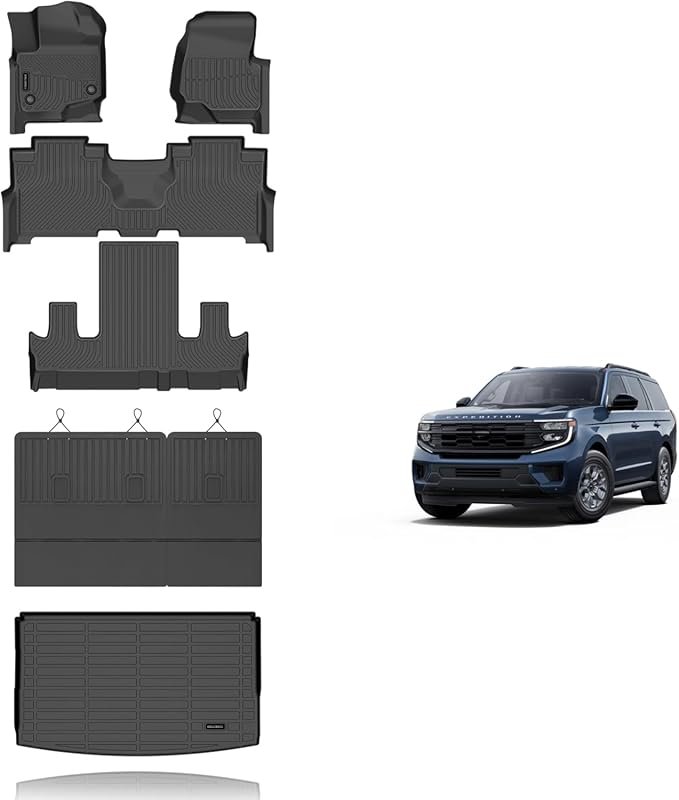 KELCSEECS All-Weather TPE Liners for 2021-2024 Ford Expedition Max wit