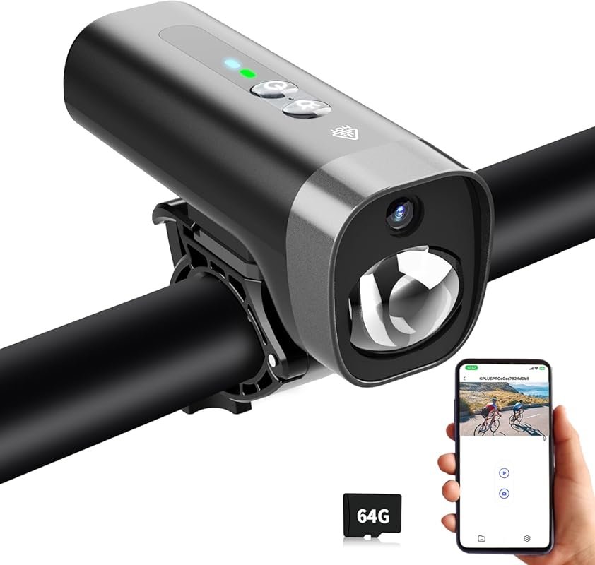HD 1080P motorcycle bike camera with lights, loop recording, and 110° 