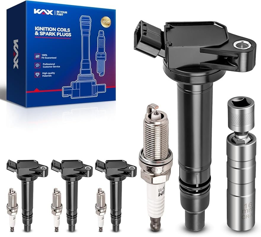 KAX Set of 4 Ignition Coil Pack & Iridium Spark Plugs w/Tool for Toyot