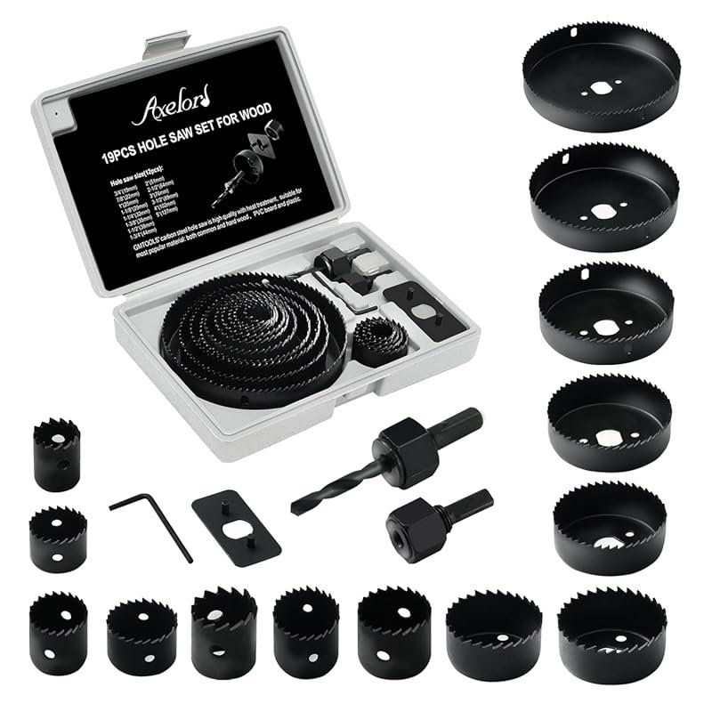 19-Piece Hole Saw Set for Soft Wood, Plastic, PVC, and Drywall with St