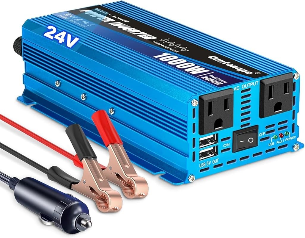 1000W Pure Sine Wave Inverter 24V to 110V/120V AC Power Inverter Conve
