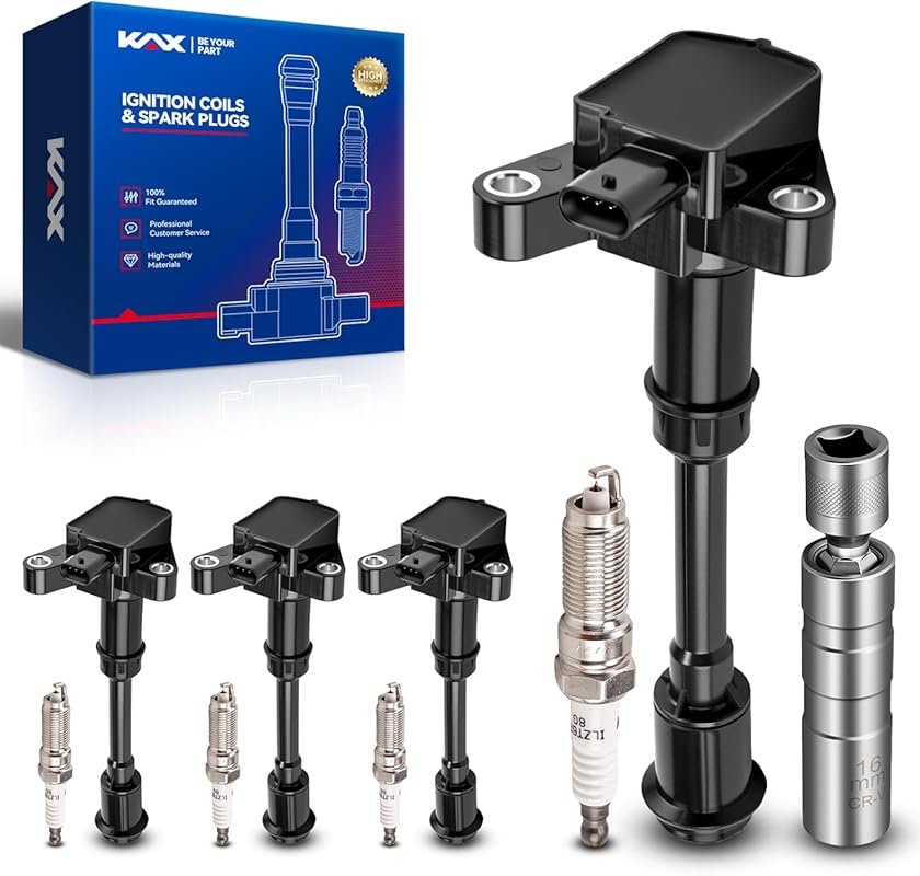 KAX OEM Performance Set of 4 Ignition Coil Pack & Iridium Spark Plugs 