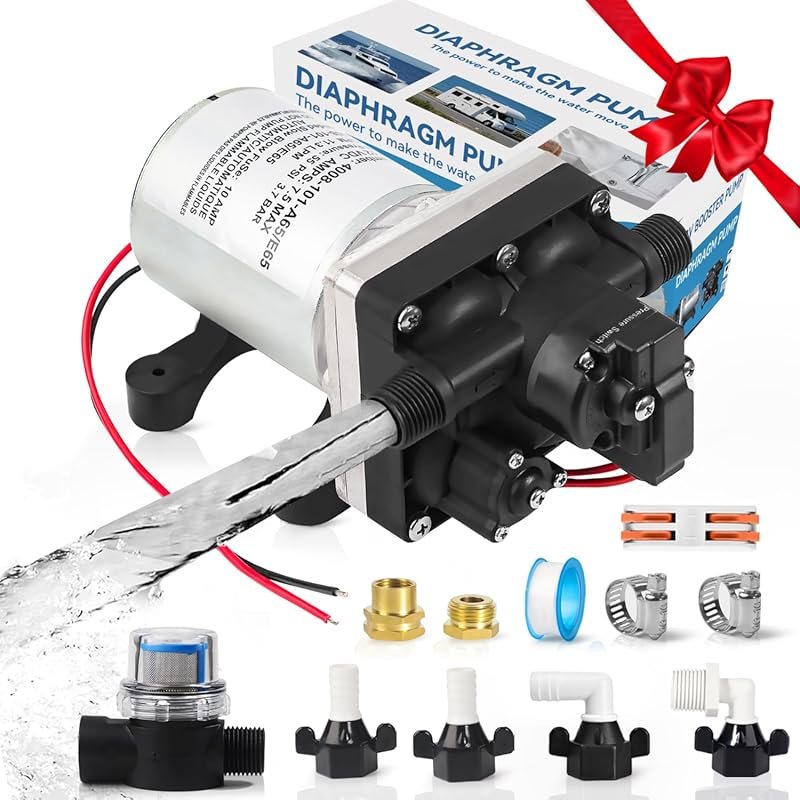 12V RV Water Pump with 3 GPM Flow, 55 PSI Pressure, and Thermal Protec