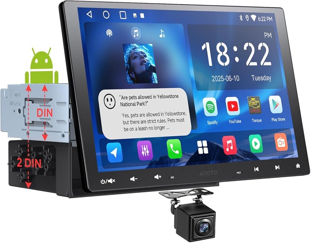 A5L 10 Inch Floating QLED Car Stereo with Wireless CarPlay, Android Au