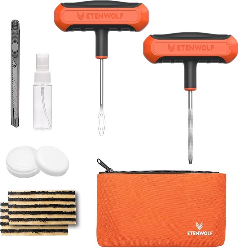 ETENWOLF 16-Piece Flat Tire Repair Kit with Plugs for Motorcycle Car A