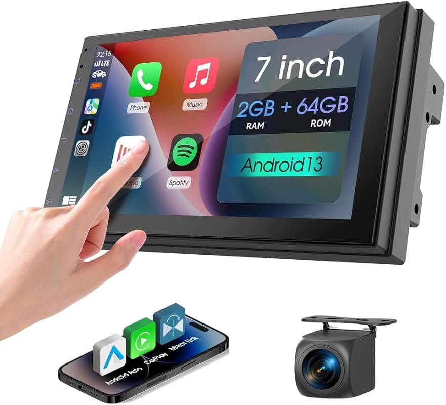 7-Inch Double Din Car Stereo with Apple CarPlay & Android Auto, Blueto