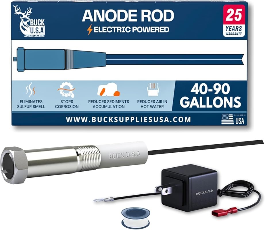 Powered Anode Rod for Hot Water Heater , 25-Year Warranty, Eliminates 
