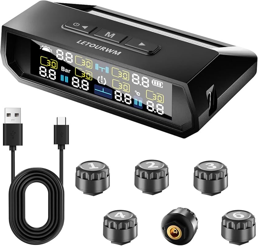 RV Tire Pressure Monitoring System with 6 Sensors, Solar Charging & Co