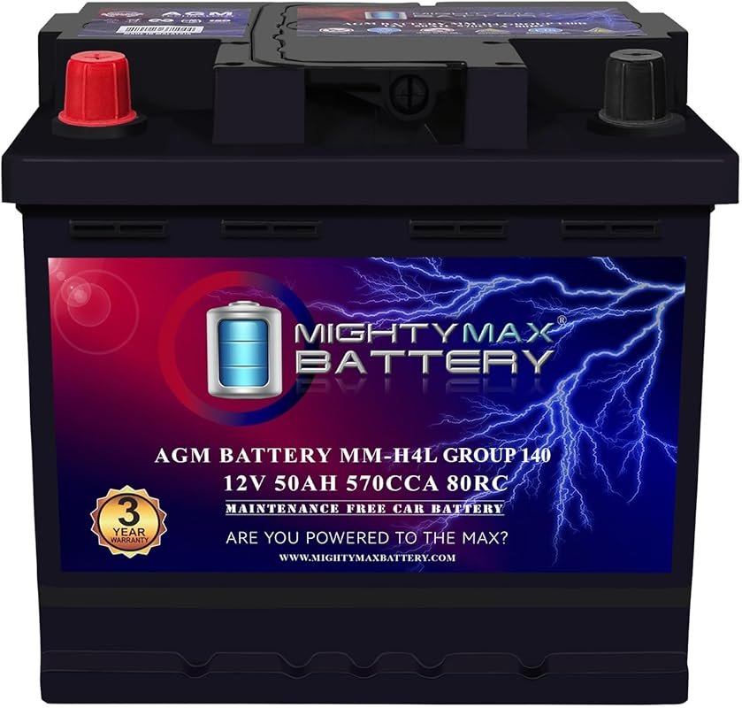 Mighty Max MM-H4L AGM Battery for Start-Stop Cars: BCI Group 140, 12V 