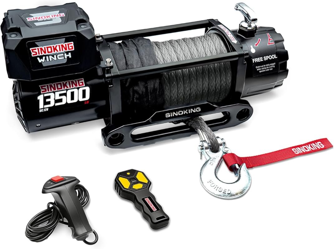 SINOKING 13500lb 12V Waterproof Electric Winch with Synthetic Rope & W
