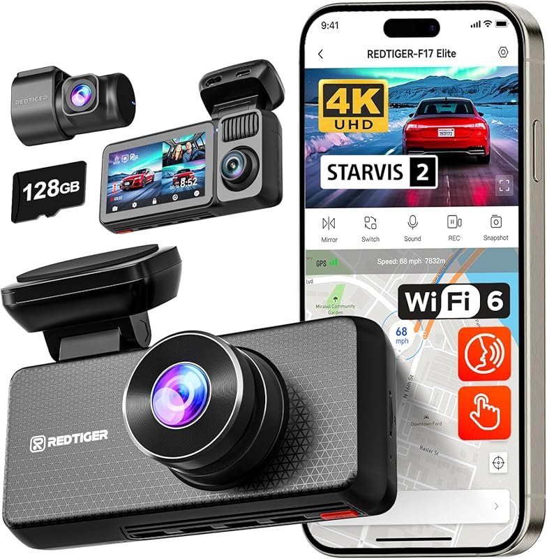REDTIGER F17 Elite 3-channel 4K dash cam with STARVIS 2 sensors, 128GB