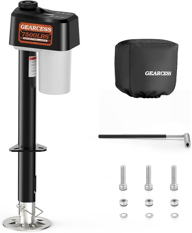 7500 lb electric RV tongue jack with built-in level and waterproof cov