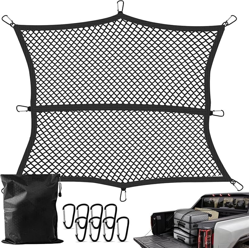 Elastic 4x7 Truck Bed Cargo Net with Storage Bag and 8 Rustproof Buckles